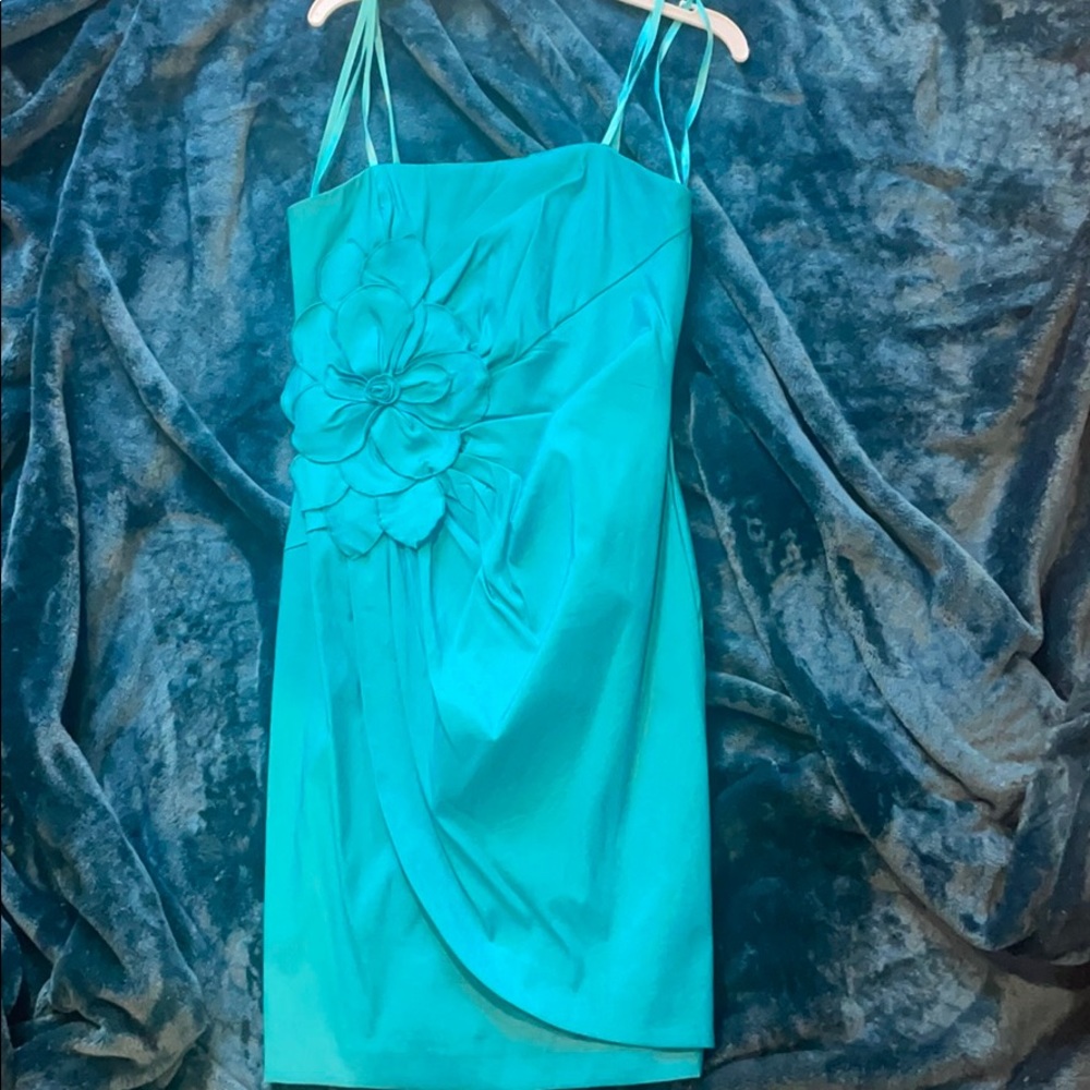 Strapless teal dress